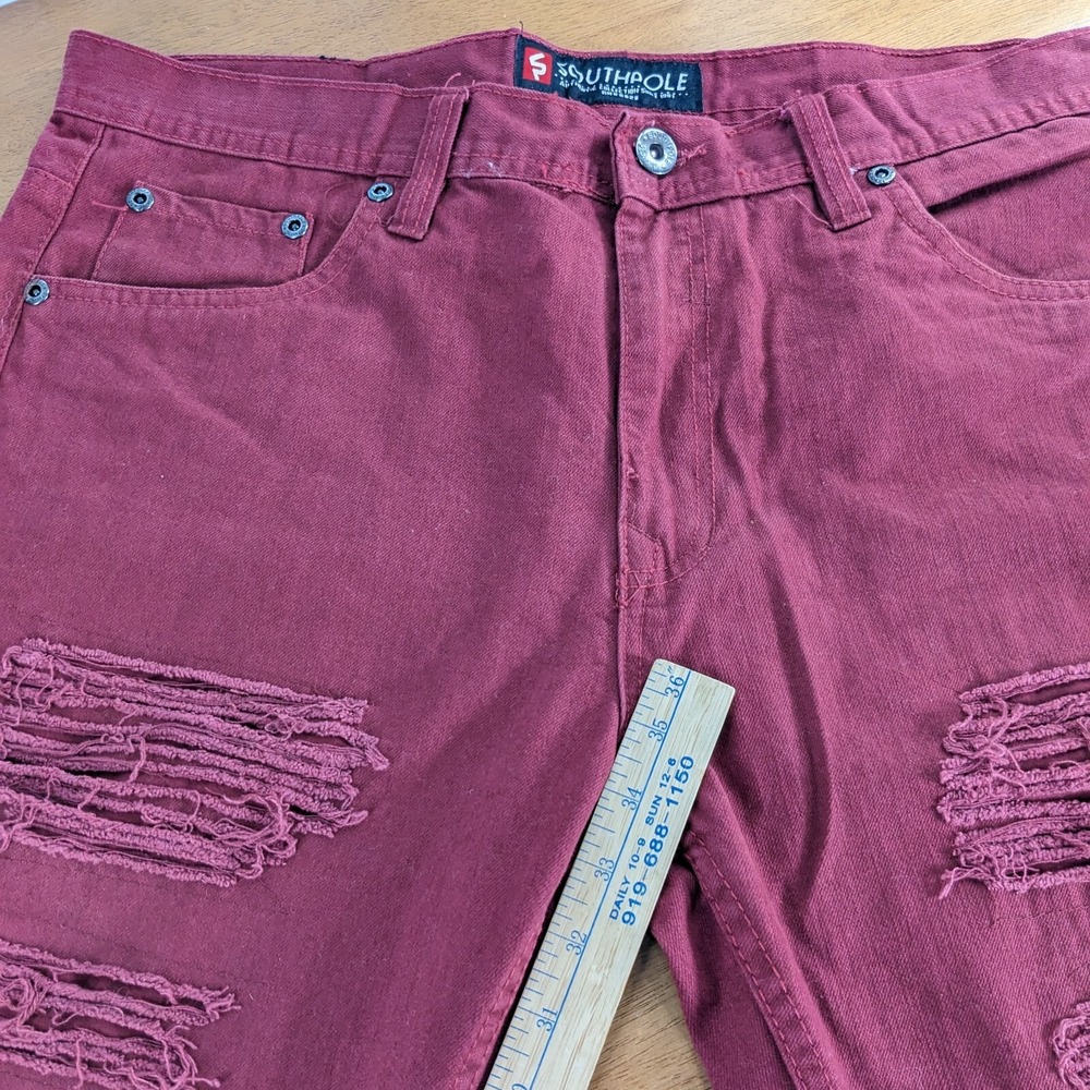 Southpole Men's Size 34x34 Burgundy Rock Style Distressed Denim Jeans - Picture 8 of 8